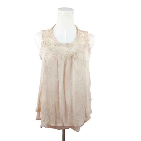 Style & Co. Tops - Style & Co Petite Tan Embroidered Boho Sleeveless Blouse PM